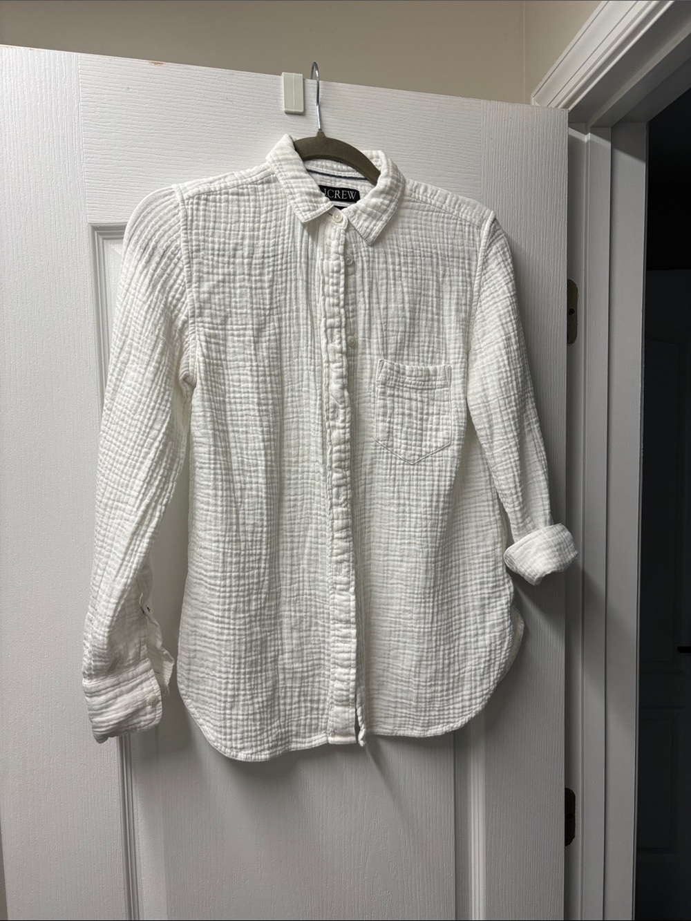 J. Crew White Crinkle Gauze Button-Down Shirt